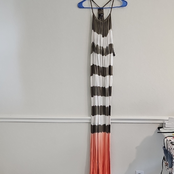 NWT Striped Maxi Dress - Olive Green, White, and Flamingo Pink - Picture 3 of 4